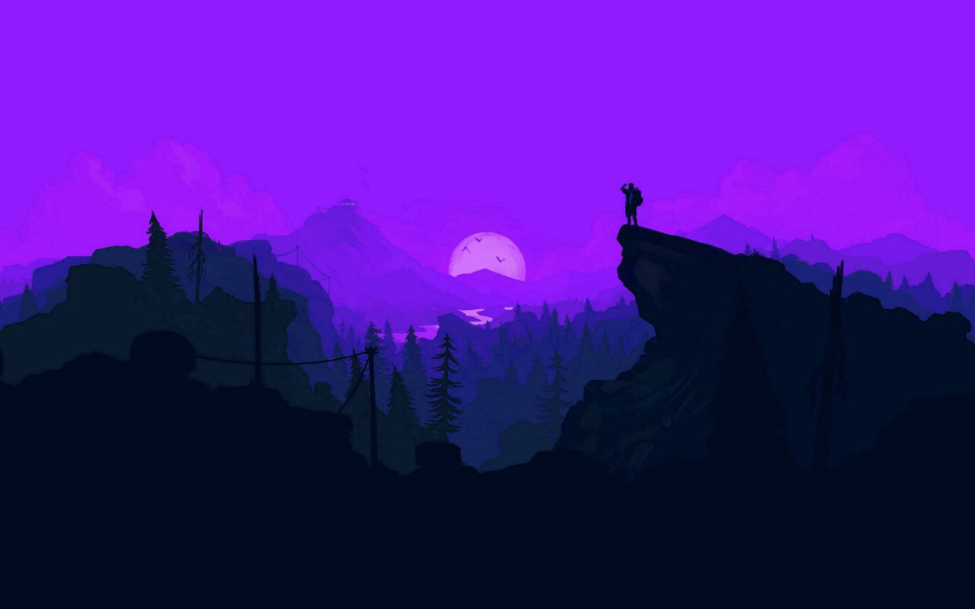 4K Firewatch Backpacker On Violet Mountains Wallpaper