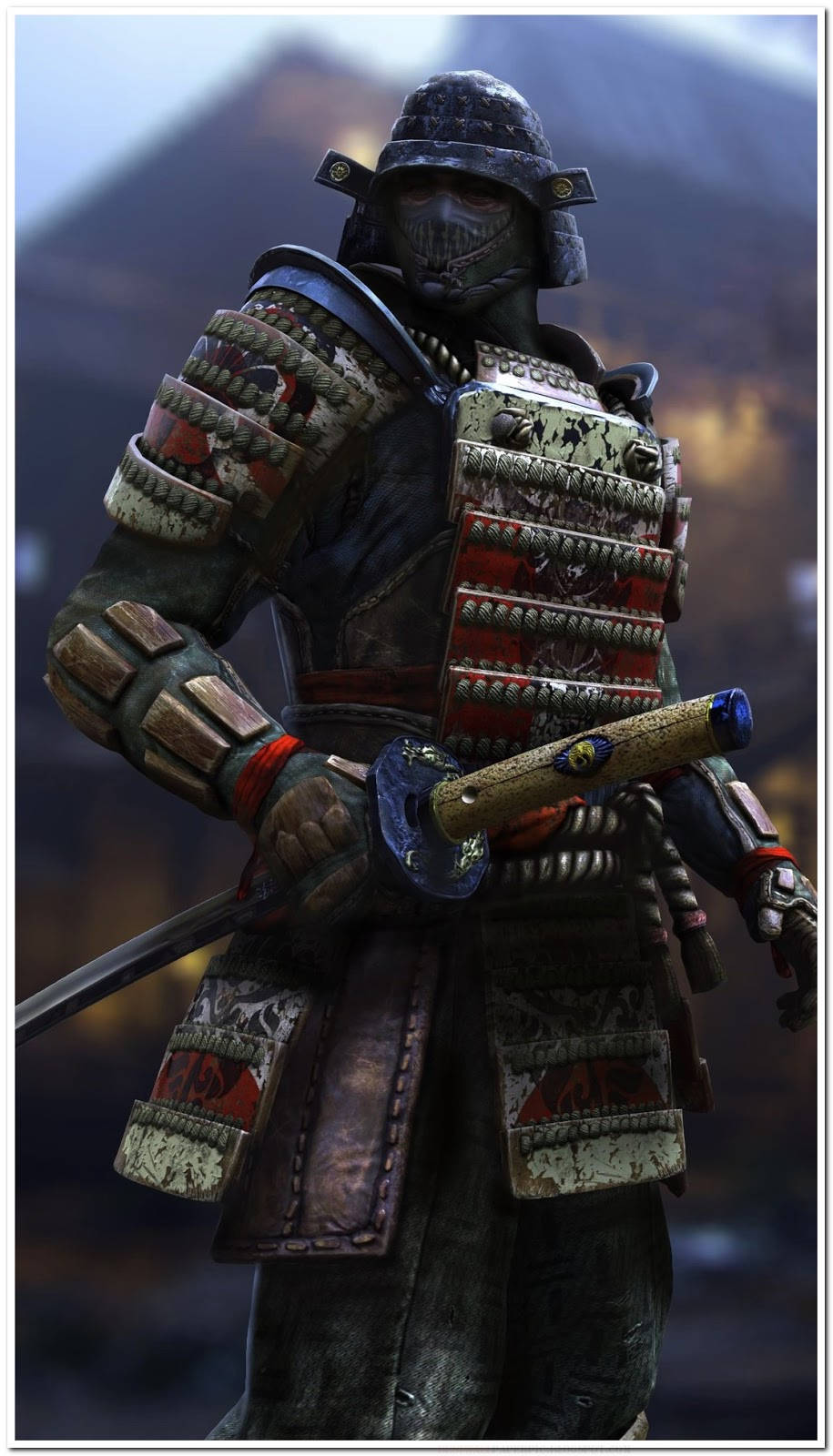 Epic Battle stance of Orochi Warrior from For Honor Game on Phone Screen Wallpaper