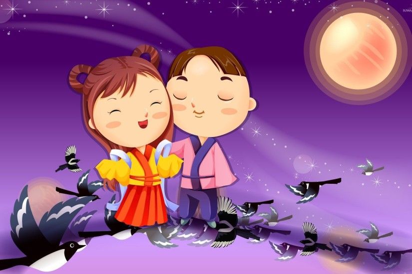 Cute couple in kimonos wallpaper - Vector wallpapers - #26262