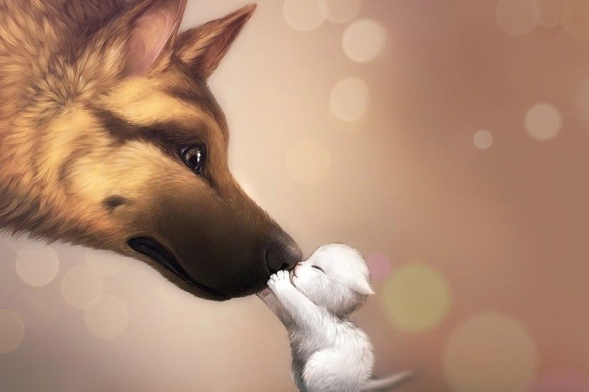 Kitten and dog wallpaper