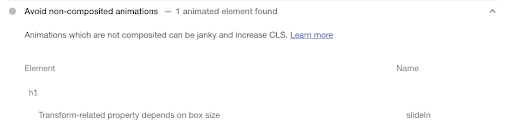 Lighthouse's 'Avoid non-composited animations' audit