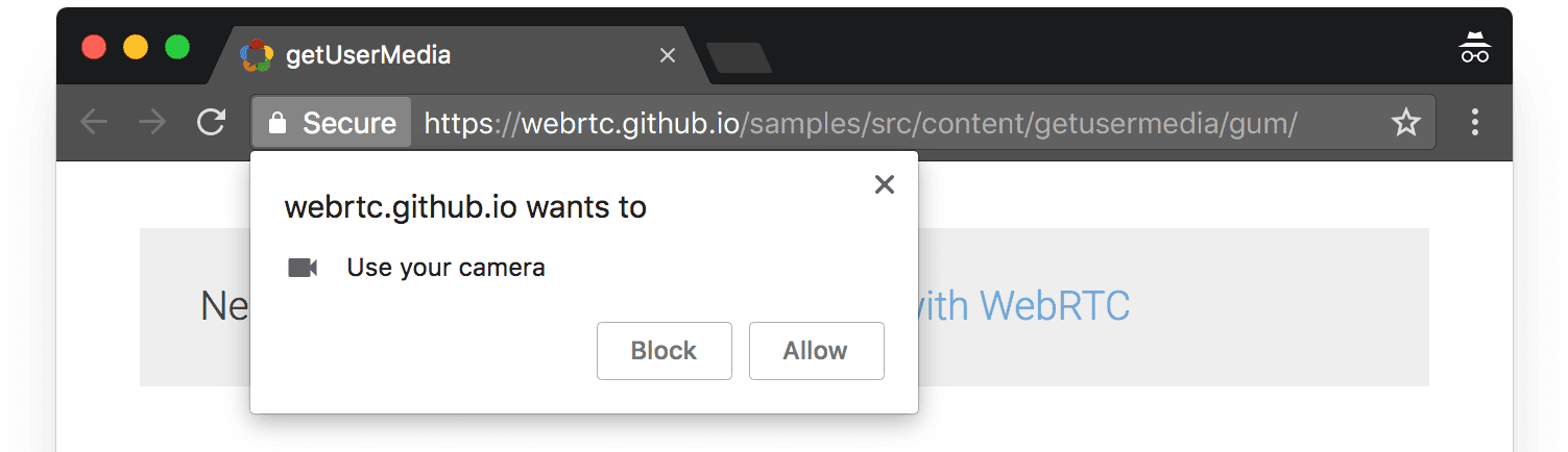 Permission dialog in Chrome