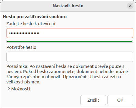 Snímek obrazovky ukazatele síly hesla na GNU/Linux s backendem GTK.