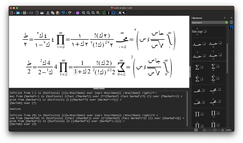 Math se dvěma arabskými matematickými rovnicemi podle dvou různých konvencí sázení