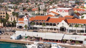 Drone image of the Aruba coastline and Wind Creek Aruba property