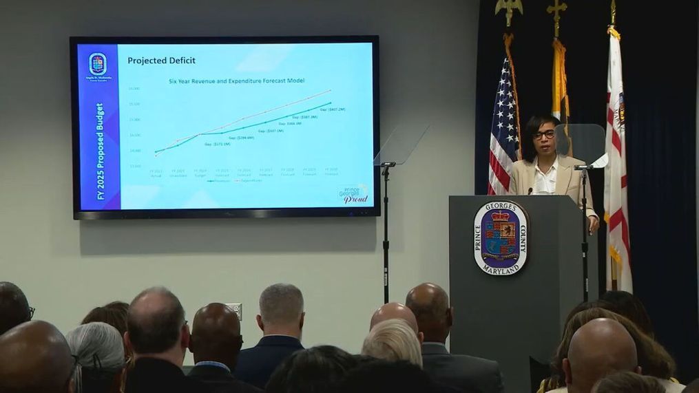 Prince George's County Executive Angela Alsobrooks revealed the Fiscal Year 2025 budget totaling nearly $5.5 billion as the county faces a deficit. (7News)