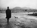 Japanese soldier walking through a barren section of Hiroshima, Japan, Sep 1945