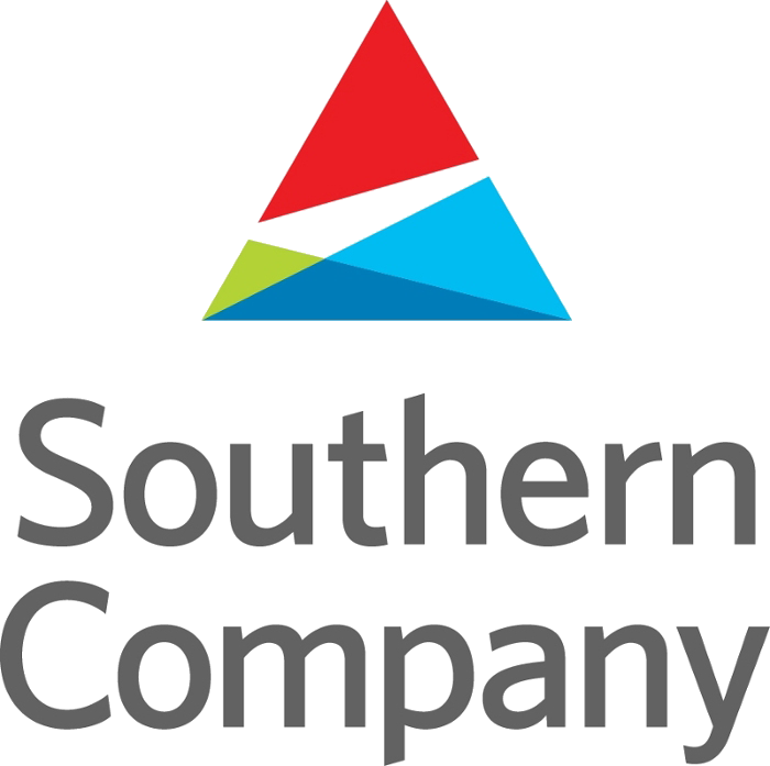 Red, green, and blue triangle logo above grey text which reads, "Southern Company"