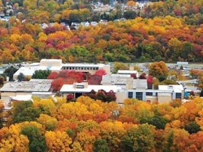 Aerial View of AACC campus in autumn.