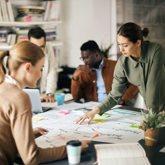 Team collaborating at an office