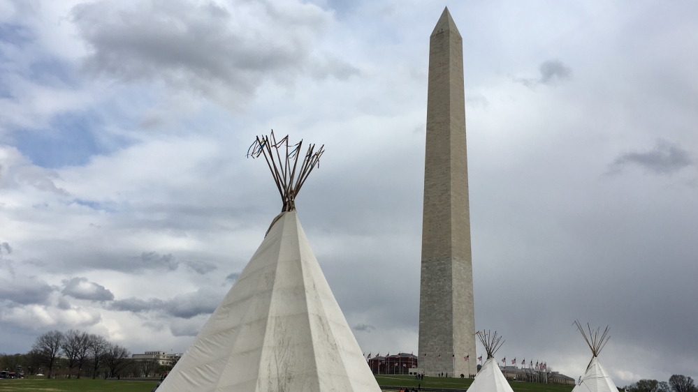 Teepees were erected at the Washington Monument during four days of events [Cajsa Wikstrom/Al Jazeera] 