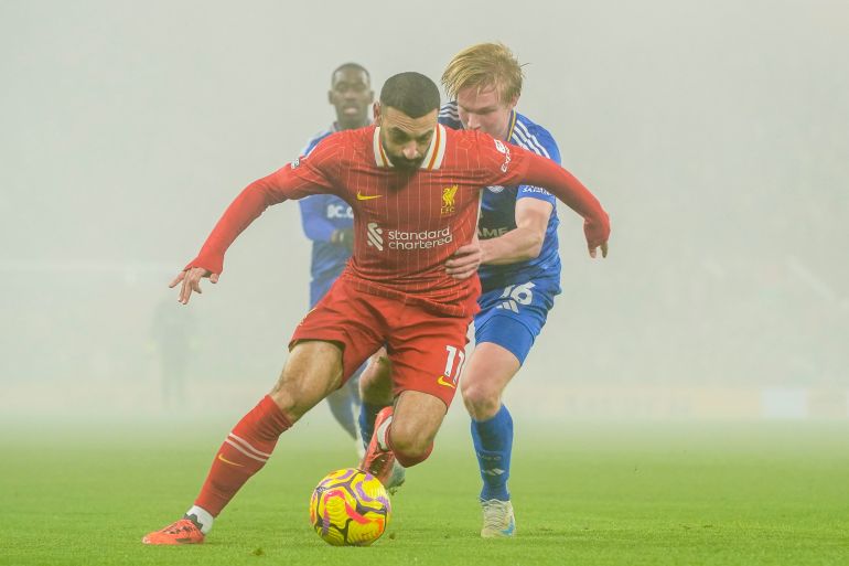 Mohamed Salah playing football.