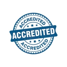 Blue graphic that says 'Accredited'