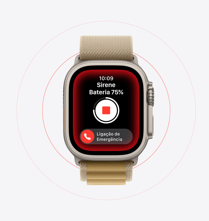 Sirene sendo usada no Apple Watch Ultra 2.