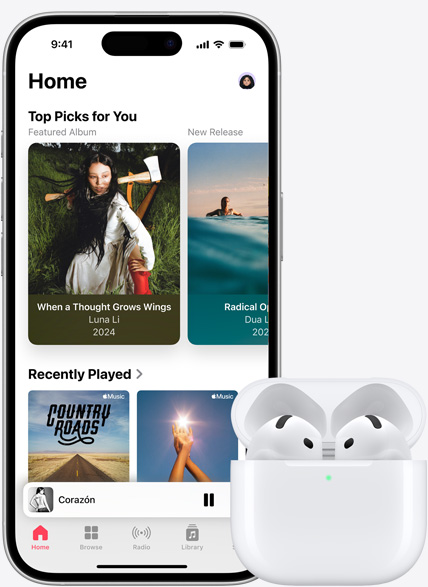 iPhone 16 playing music next to AirPods