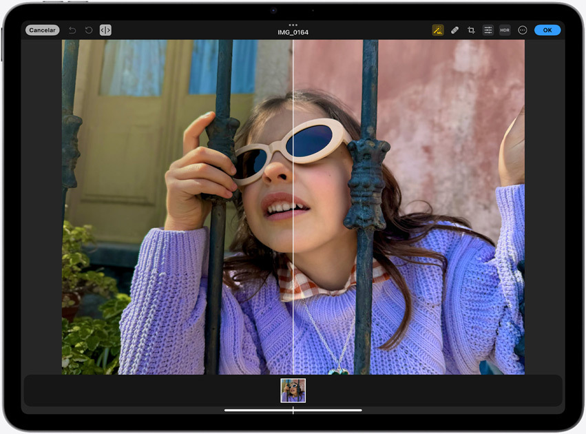 Foto de una niña con gafas de sol que muestra la tecnología True Tone