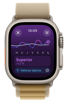 La pantalla de un Apple Watch Ultra muestra la tendencia de carga de ejercicio Estable durante un periodo de una semana