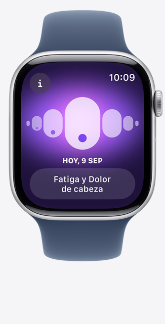 Pantalla que muestra la app Control del Ciclo con datos de alteración del sueño en un Apple Watch Series 10.