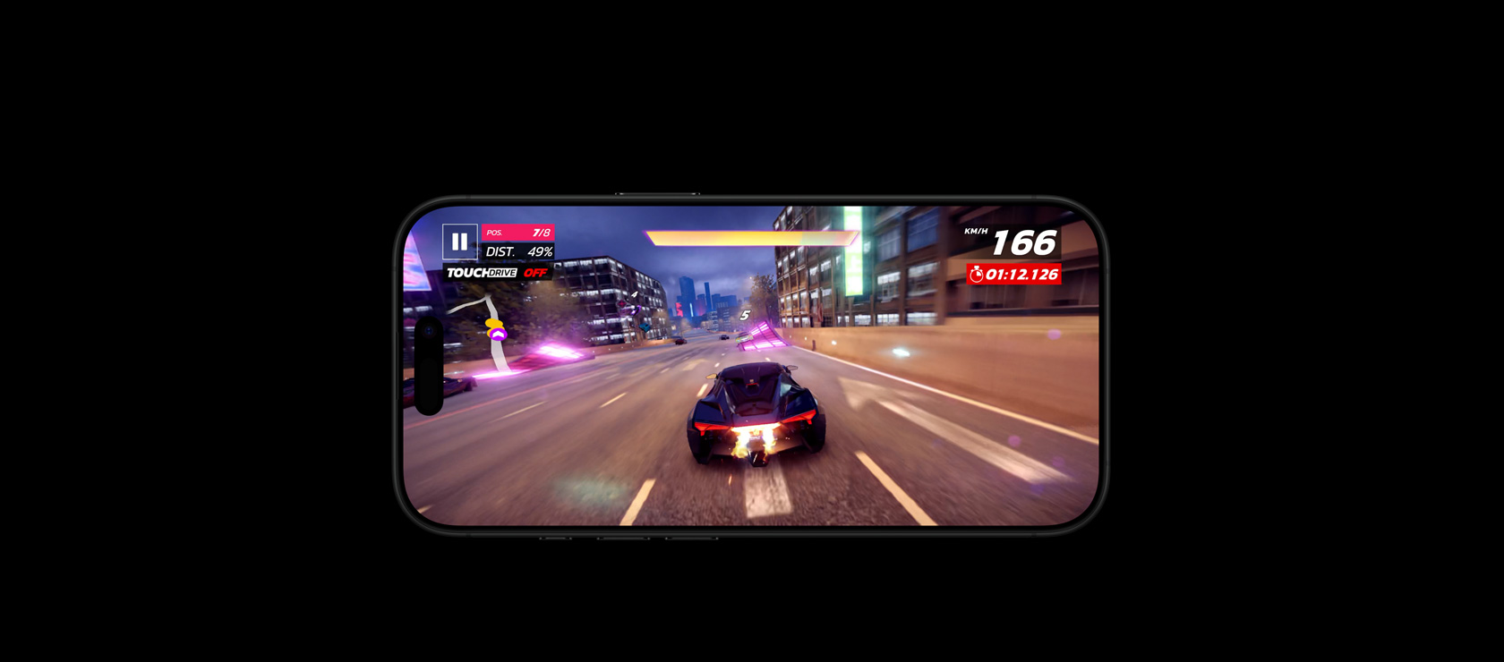 A graphics-intensive video game demonstrating the extended battery life of iPhone 16 Pro