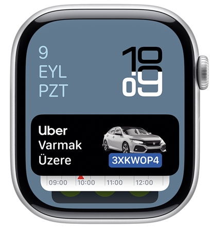 Uber uygulaması araç takımını gösteren bir Apple Watch ekranı