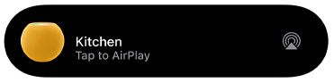 An AirPlay graphic showing music being played to a HomePod mini titled kitchen