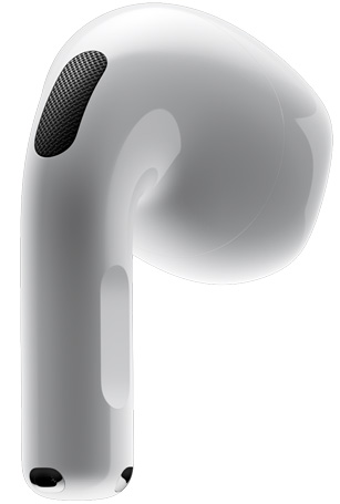 AirPods 4, показващ изглед отзад на AirPod 4, сочейки дръжката с натиска.