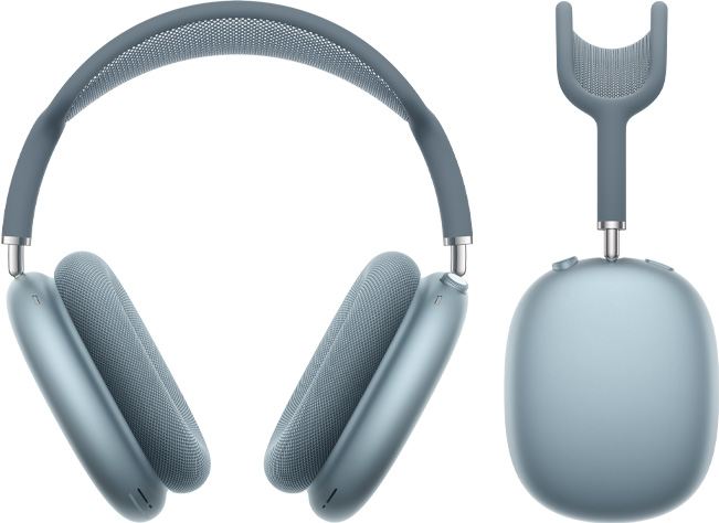 Un paio di cuffie AirPods Max blu viste di fronte e di lato