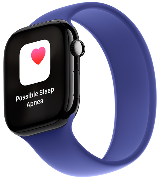 Notificare privind o posibilă apnee de somn afișată pe un Apple Watch Series 10.