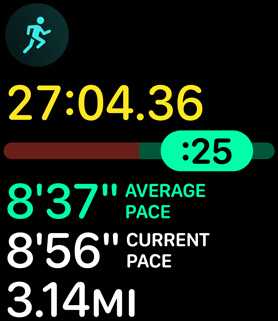 Running form metrics providing the person's pace and distance.