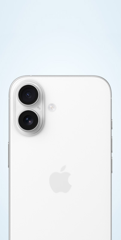 Dos de l’iPhone 16 blanc constitué de matériaux recyclés.