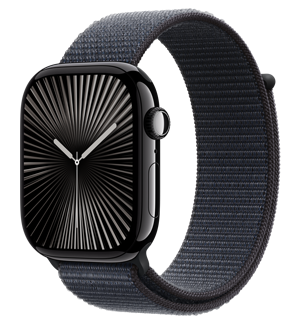 Apple Watch Series 10 with a Jet Black aluminium case and Ink Sport Loop band.