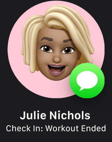 Un memoji avec l’icône Messages indiquant Accompagnement