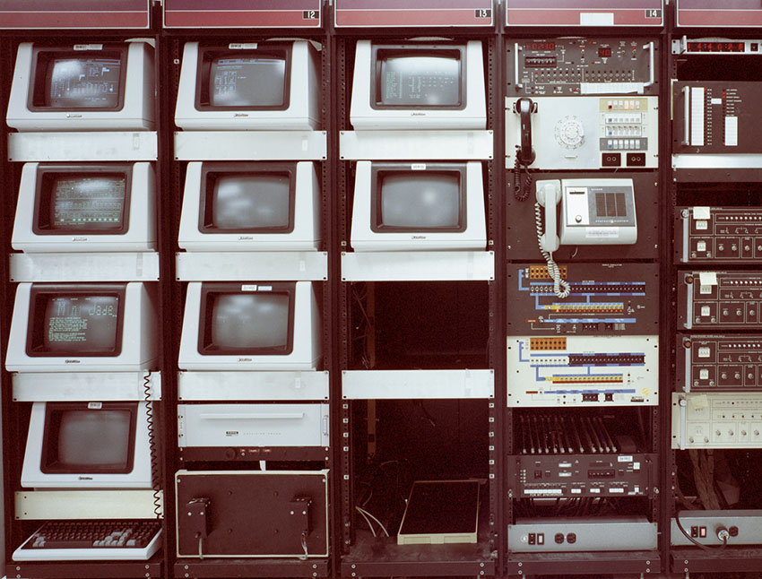 computers stacked at Sandia National Lab's computer room, 1983