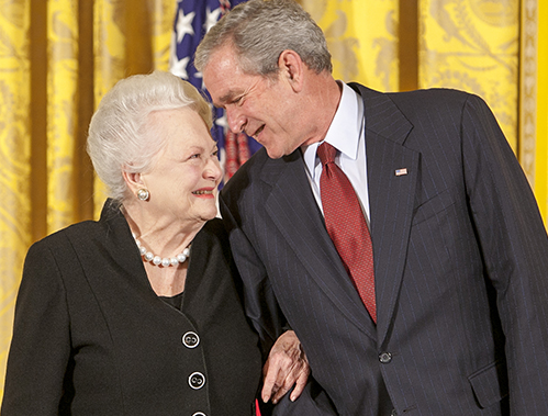 Olivia de Havilland and President George W Bush