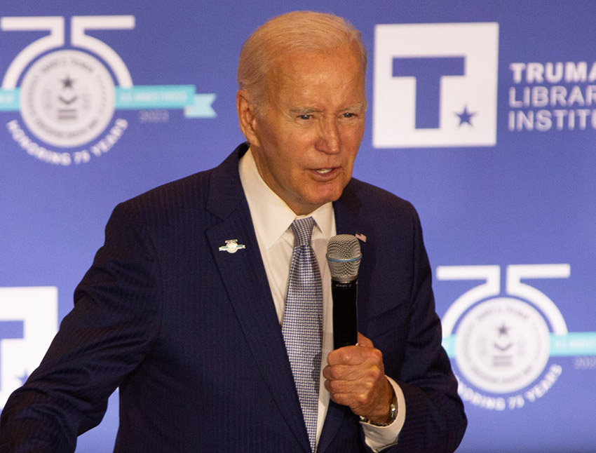 President Joe Biden speasks  at the National Archives Building