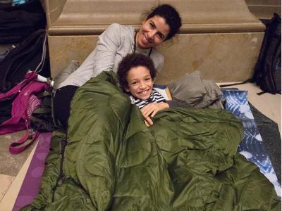 Family in the Rotunda at the Archives sleepover