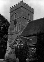 Old photograph of Purleigh Church in Essex with its square tower