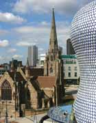 Church spire next to the Bullring shopping centre in Birmingham