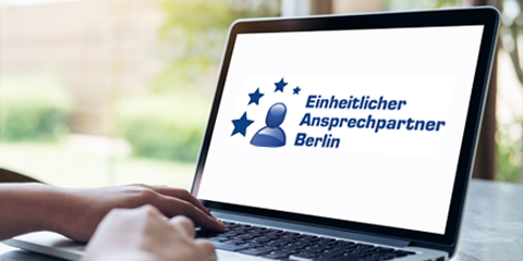 Bildschirm eines Laptops mit dem Logo des Einheitlichen Ansprechpartners 