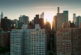 Sunset on new york city buildings in brooklyn