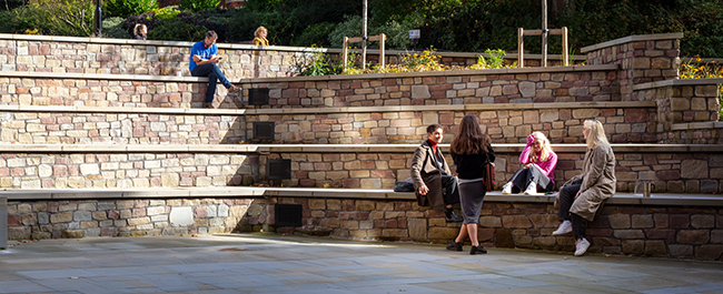 Students sat on the steps outside the Fry Building