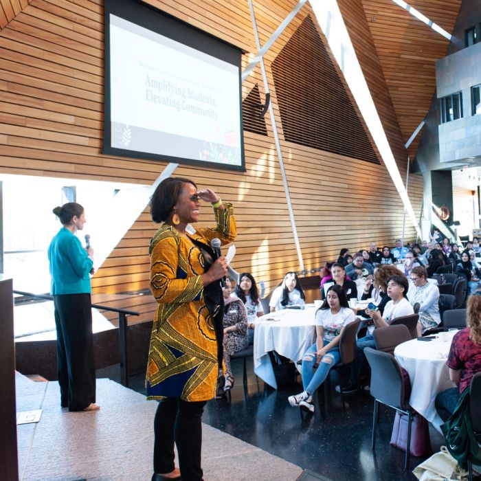 Alex Vitrella, left, and Jackie Statum Allen lead a session at the annual Student-Centered Learning for Equity (SCL4E) convening at the University of Minnesota.