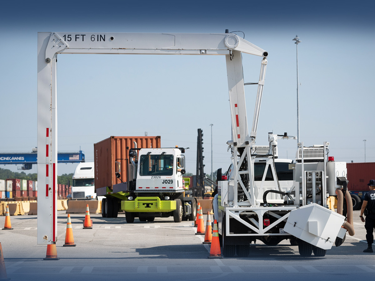 CBP officers conduct X-ray inspections of shipping containers at the Port of Savannah, Georgia