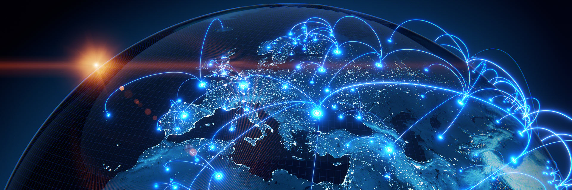 World with locations connected by points of light.