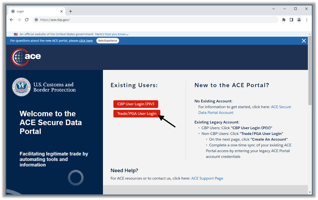 log in screen to sign in to your ACE Portal Account