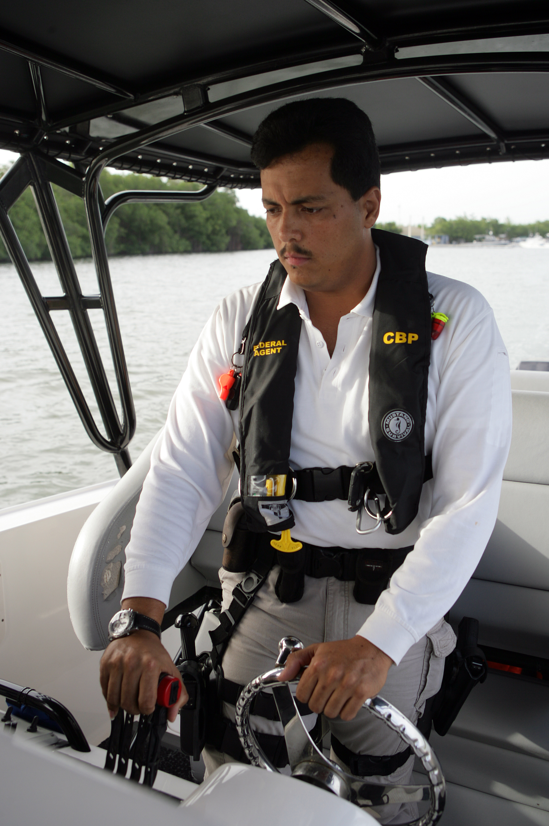 A CBP marine interdiction agent on patrol along the coast of Puerto Rico.