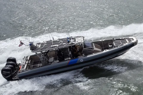 Marine Interdiction Agents test the capabilities of AMO's Coastal Interceptor Vessel.