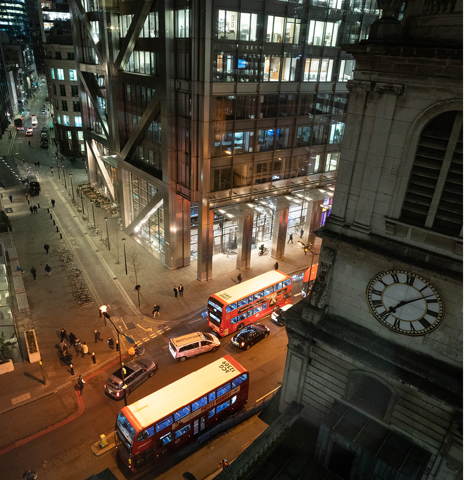 A side top down view of the busy streets of London