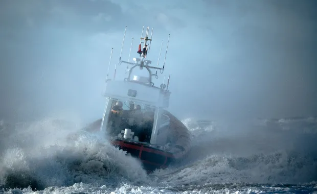 Lifeboat travelling on sea