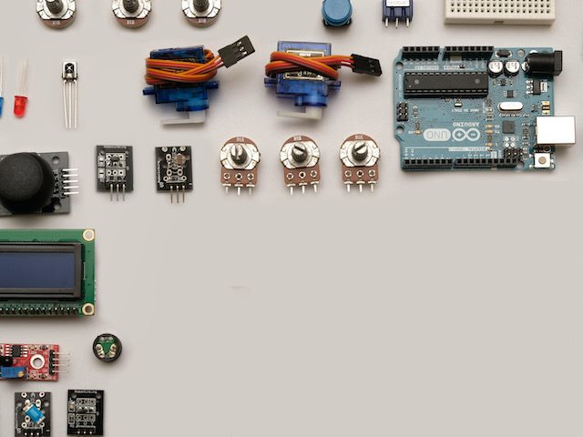 individual electronic elements laid out on a table